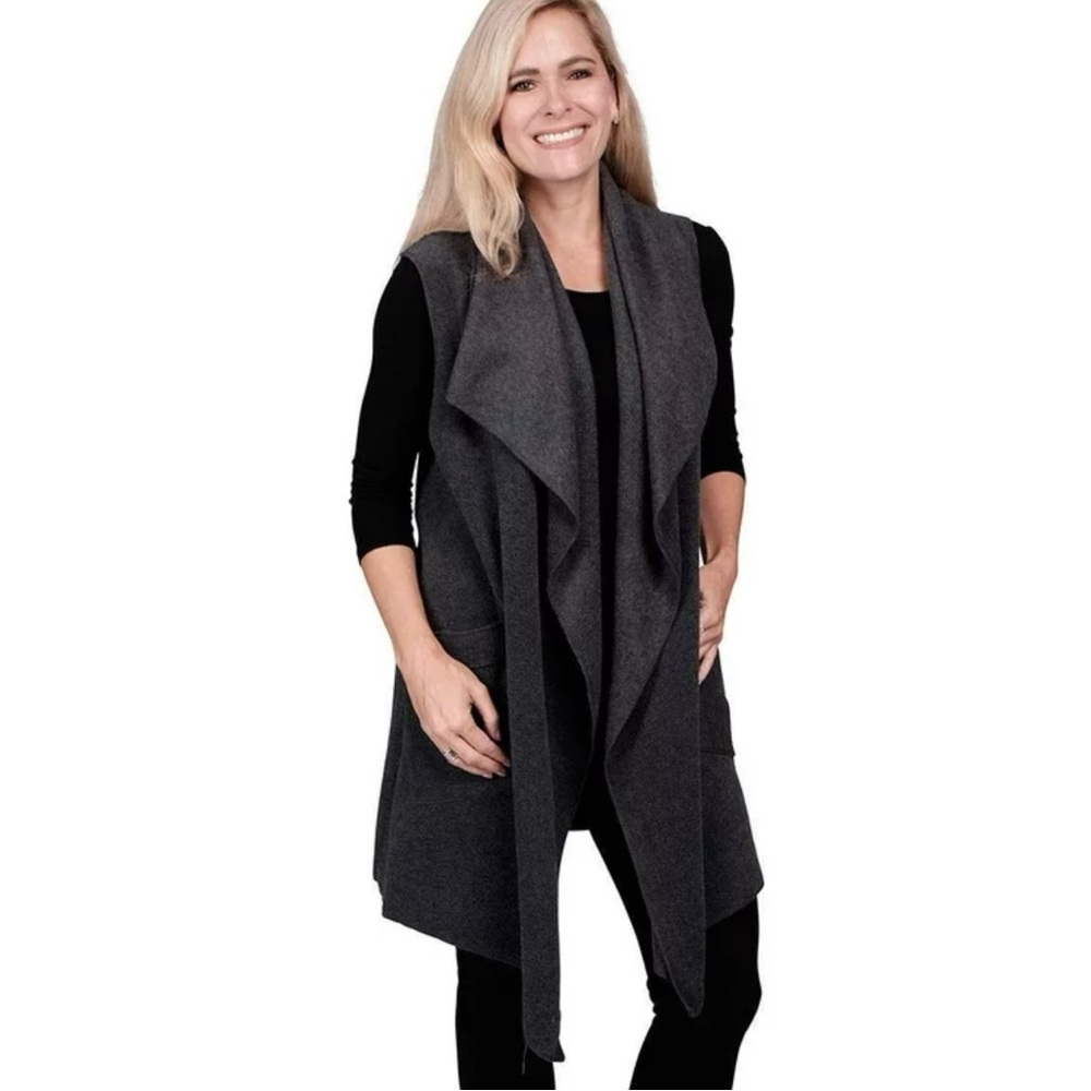 Le Moda Open Front Pocket Fleece Vest Gray, One Size
